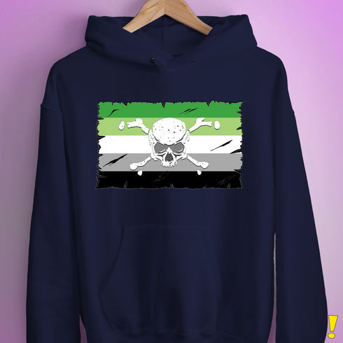 Aromantic Pride Pirate Flag Hoodie - Navy